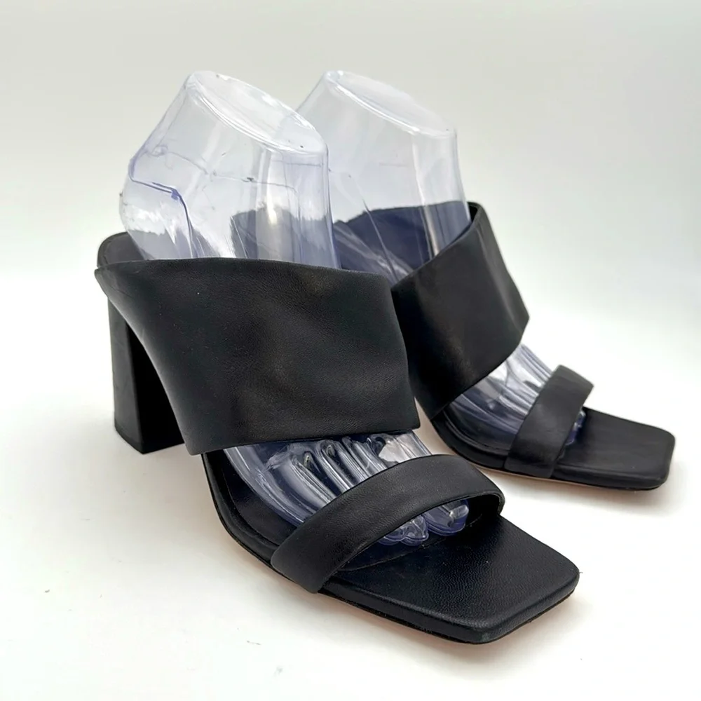 Vince - Women's Nessia Black leather Heeled Mules Sandals‎ square toe shoes 8.5